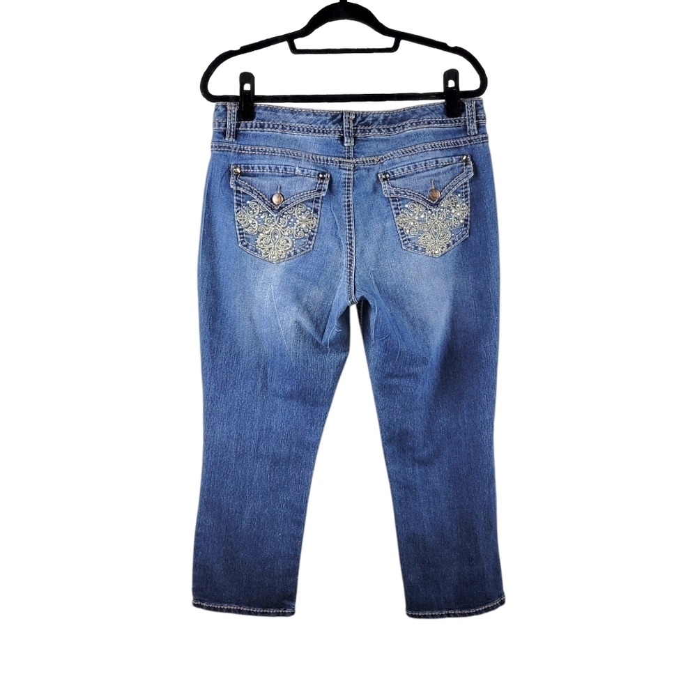 Nine West Y2K Flap Pocket Bling Cropped Denim Capri Jeans Women's Size 12/31